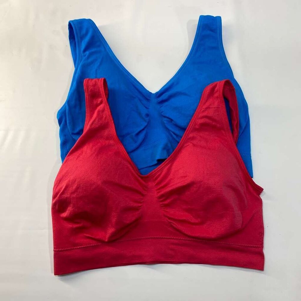2 Pack Sports Bras Womens 2XL Red Blue Seamless Wireless Lightly Padded Pullover